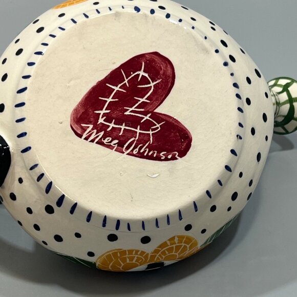 Vintage Meg Johnson Whimsical Teapot Ceramic Pottery Handmade and Painted Design - Picture 8 of 8